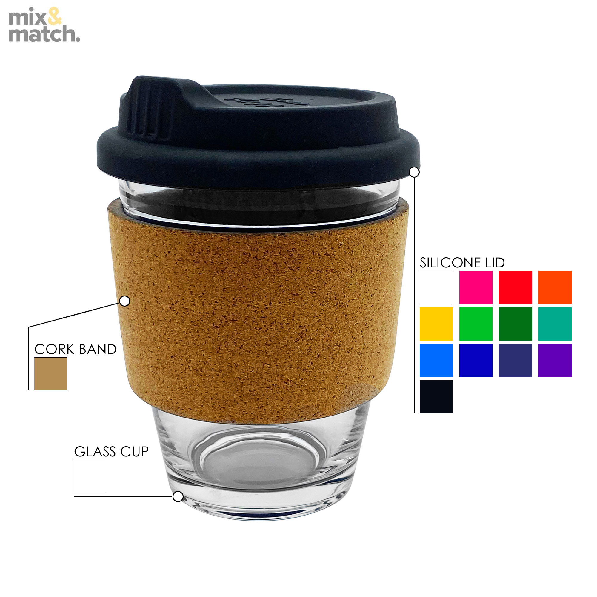 Bulk Custom Printed Mix And Match Carlo Glass Coffee Cup Cork Band Online In Perth Australia