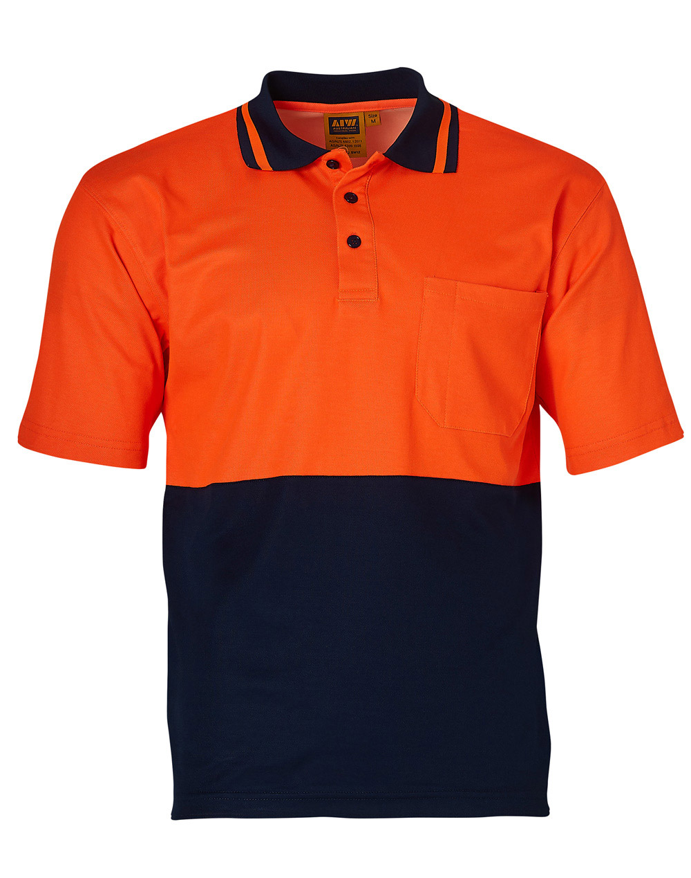 Custom (Fluoro Orange Navy) Safety Short Sleeve Polo Shirts Online Perth Australia