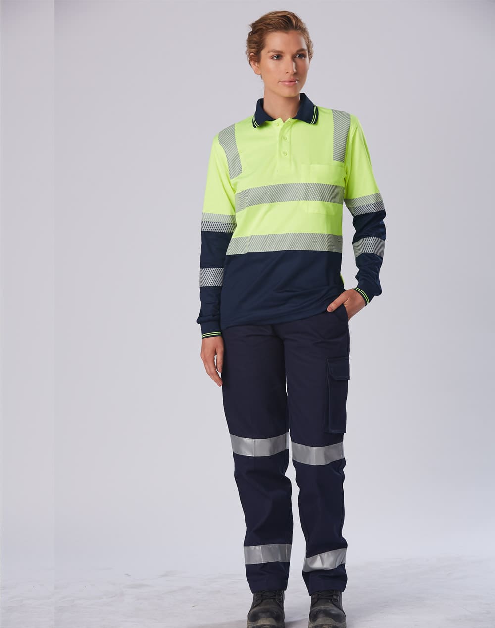 Custom Long Sleeve Hi-Vis Polos Unisex TrueDry Front Pocket Online Perth Australia