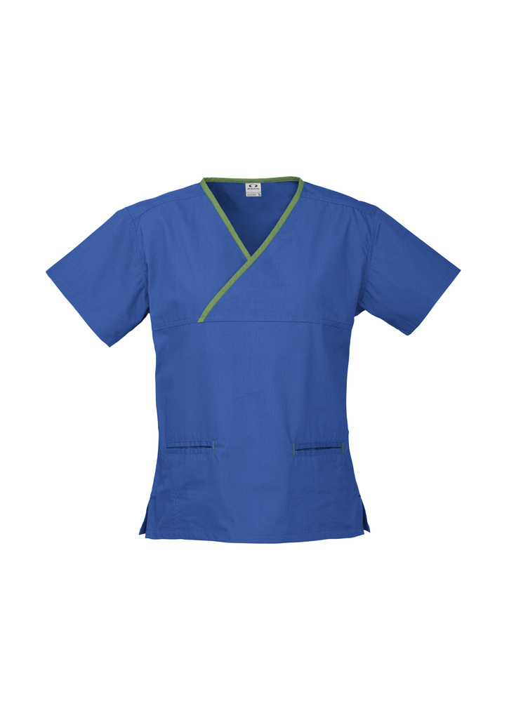 Promotional Royal/Lime Ladies Contrast Crossover Scrubs Top in Australia