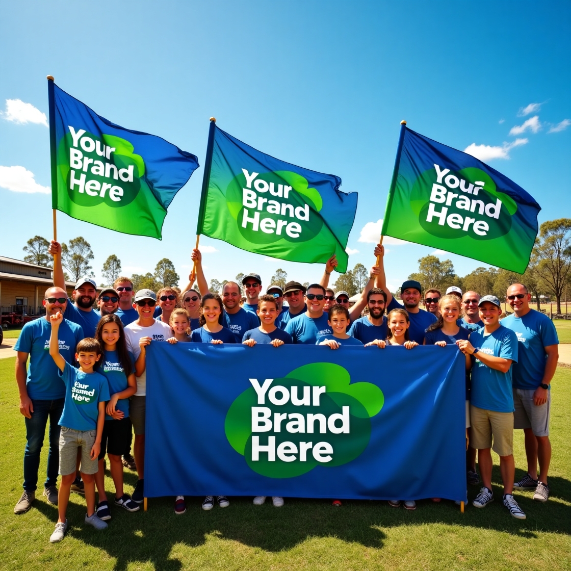 Rural team wearing branded work shirts and hats at Ag Day, showcasing strong team spirit and professional presentation