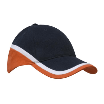 Bulk Custom Brushed Heavy Cotton Tri Coloured Cap Navy White Orange Online In Perth Australia