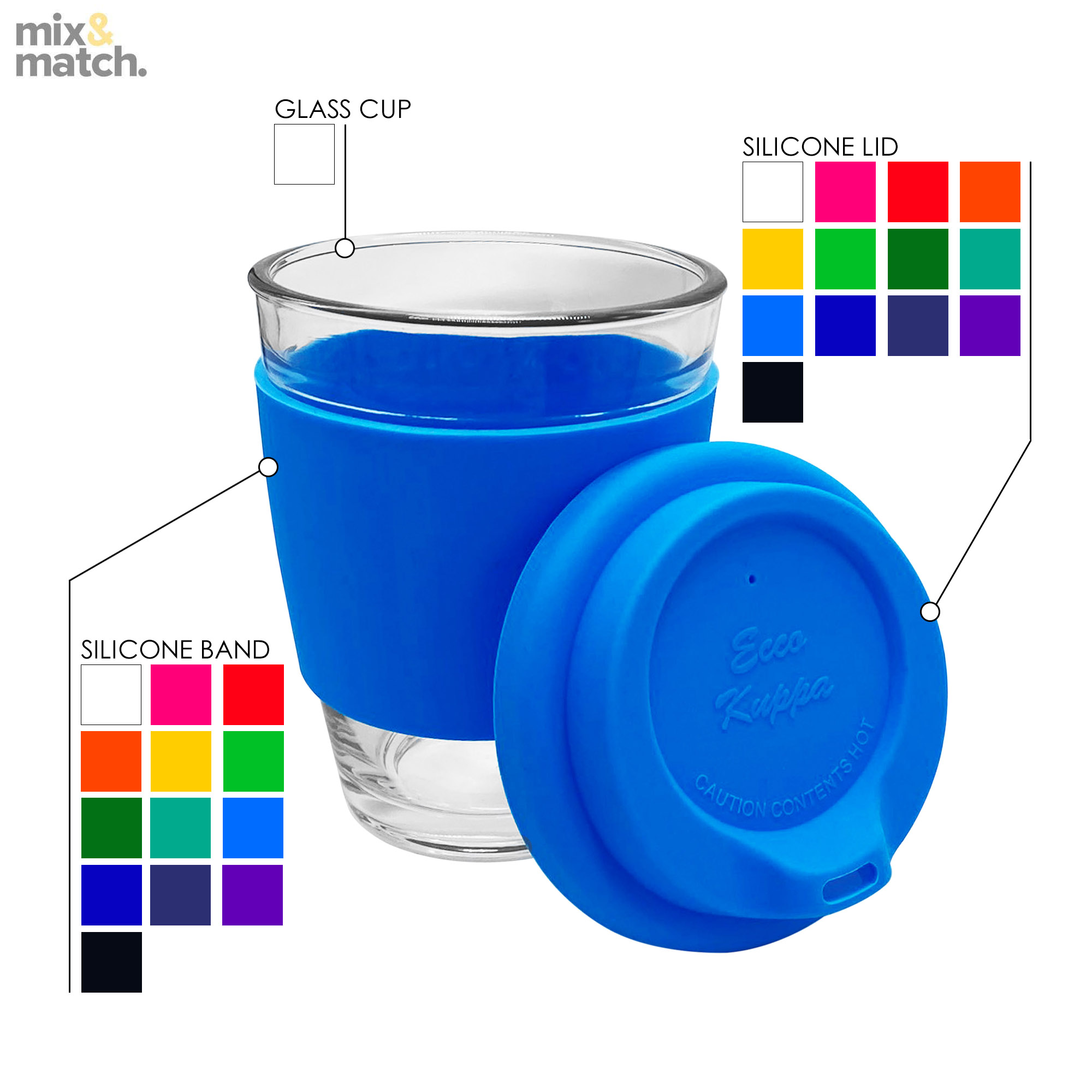 Bulk Promotional Mix And Match Carlo Glass Coffee Cup Silicone Band Online In Perth Australia