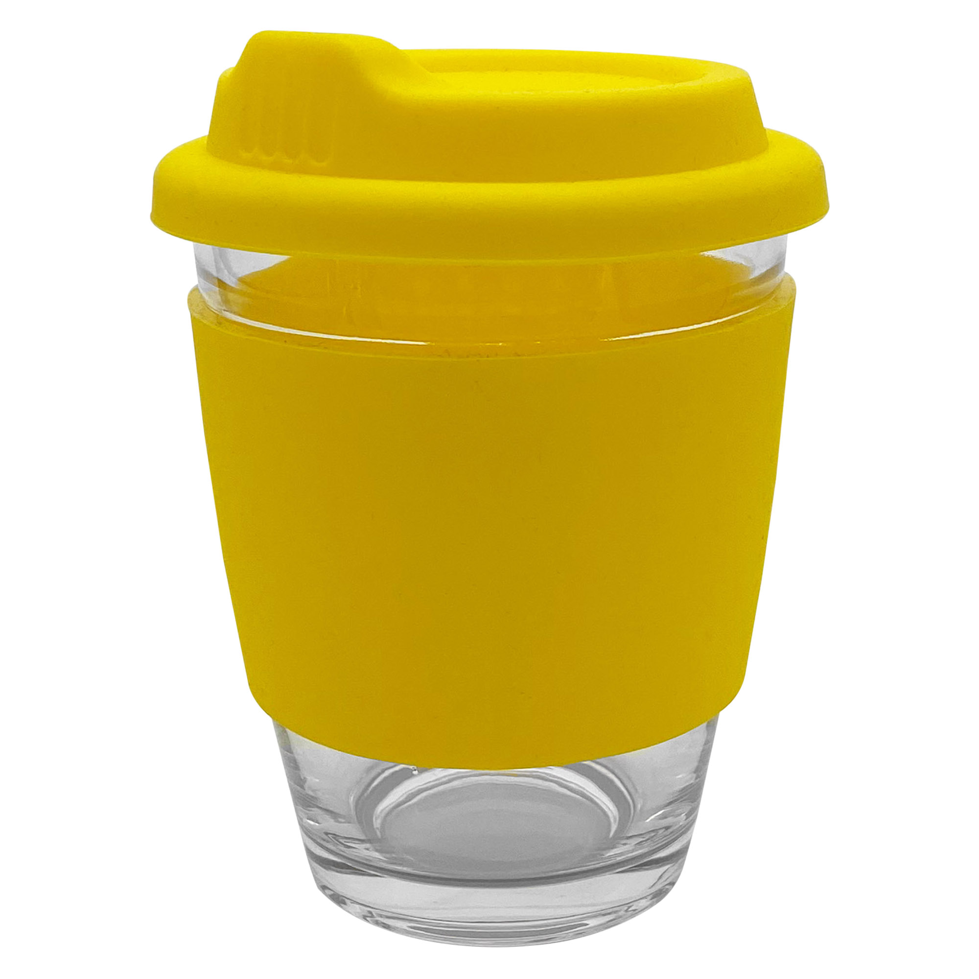 Bulk Promotional Yellow Carlo Glass Coffee Cup Silicone Band Online In Perth Australia