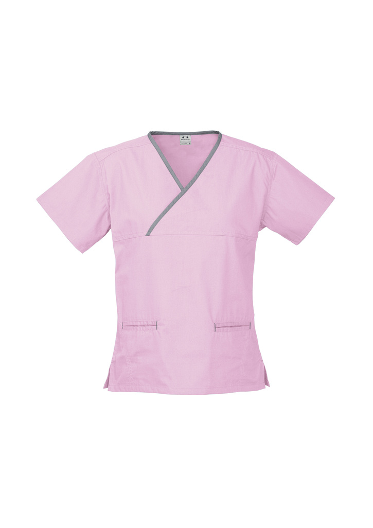 Buy Baby Pink/Pewter Ladies Contrast Crossover Scrubs Top Online in Perth