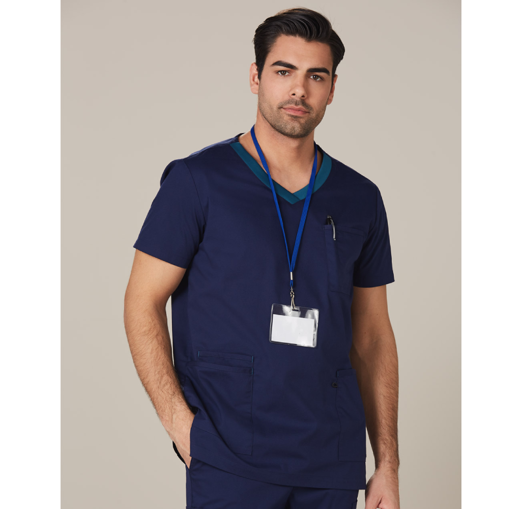 Buy Mens v-Neck Contrast Trim Scrub Tops in Perth