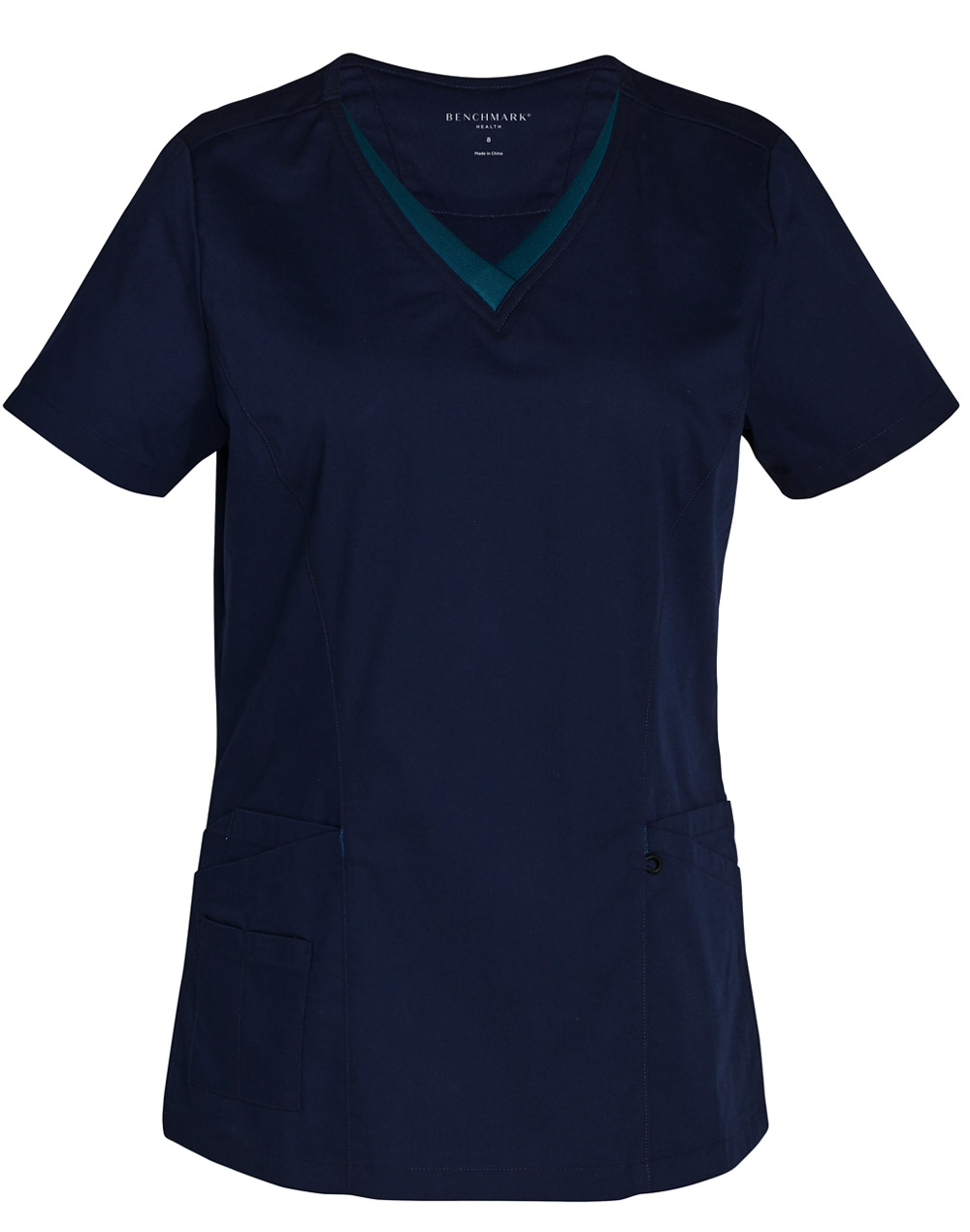 Buy Navy-Teal Ladies v-Neck Contrast Trim Scrub Top Online in Perth