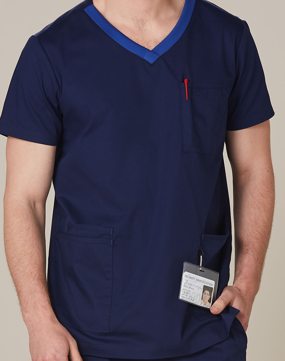 Buy Online Mens v-Neck Contrast Trim Scrub Tops in Australia