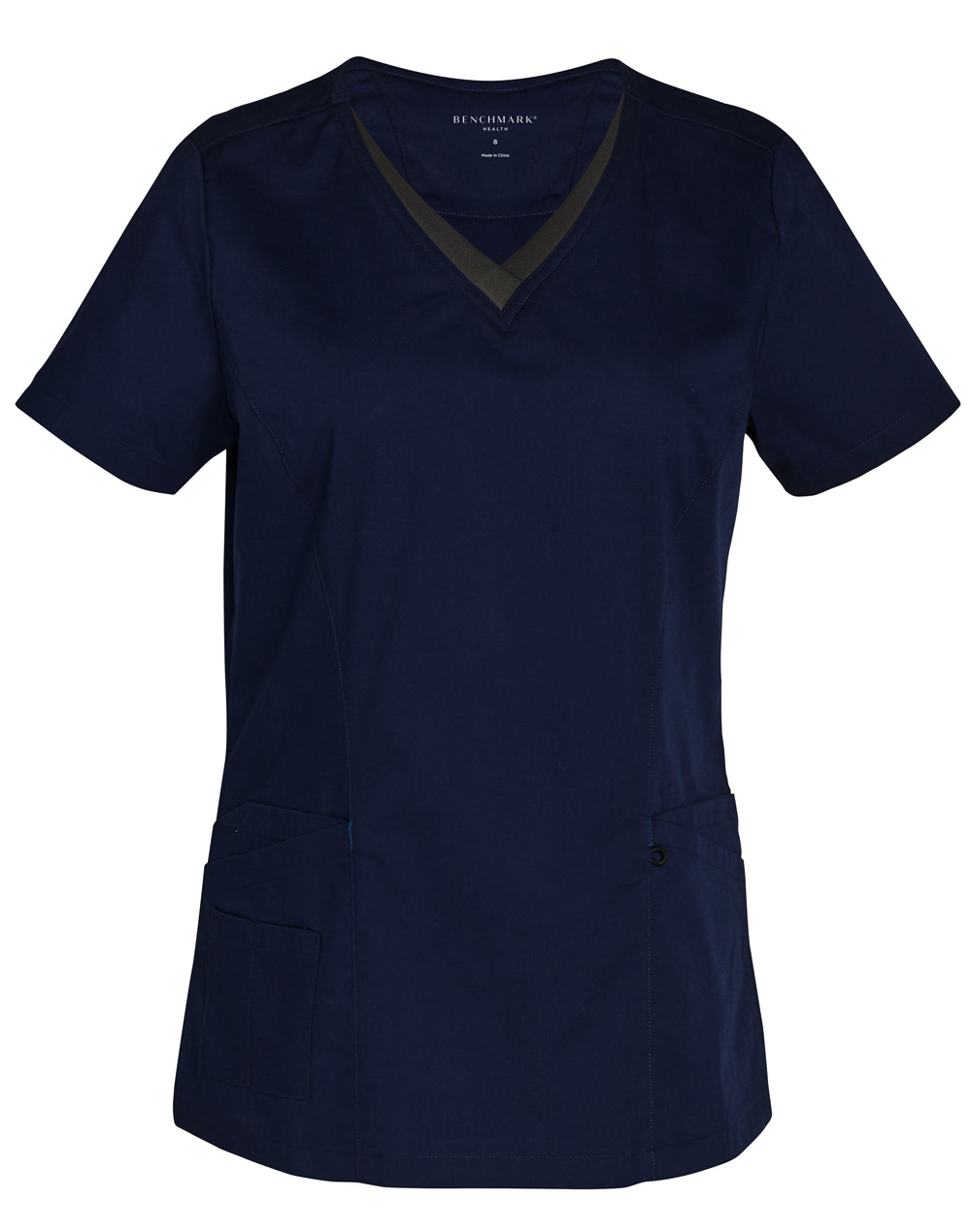 Buy Online Navy-Charcoal Ladies v-Neck Contrast Trim Scrub Top in Australia