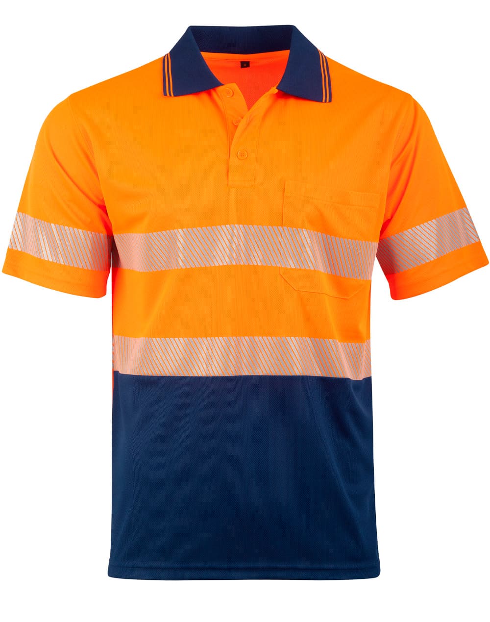 Custom Hi-Vis Polos (Orange Navy) Unisex CoolDry Online in Perth Australia