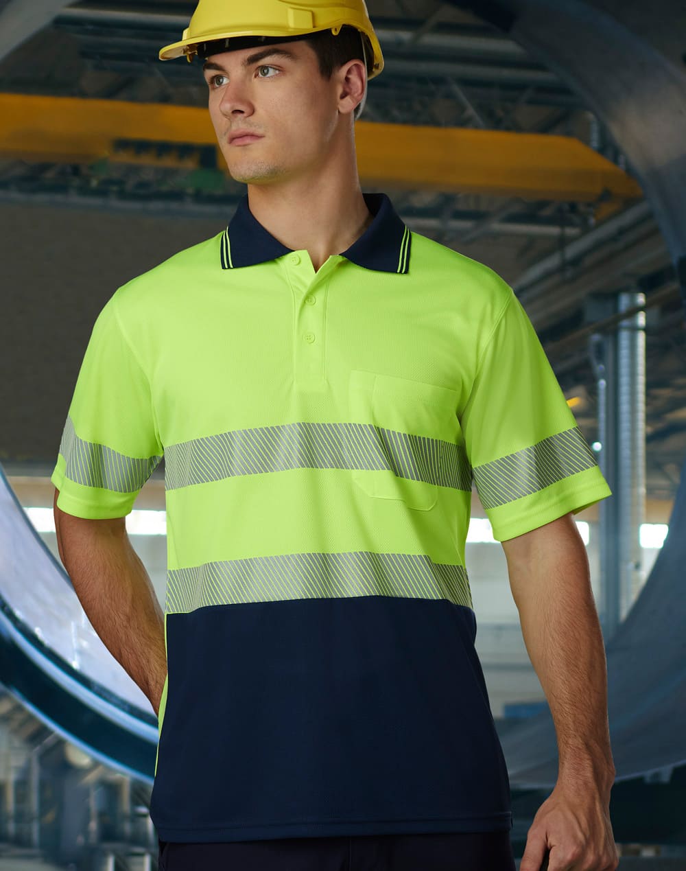 Custom Hi-Vis Polos (Green)backside  Unisex CoolDry Online in Perth Australia