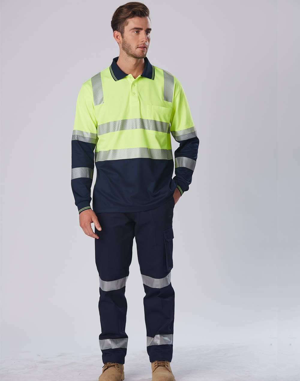 Custom Long Sleeve Hi-Vis Polos Unisex TrueDry Cotton Back Online Perth Australia