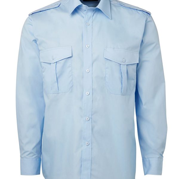 Printed Blue Epaulette Shirt L/S in Australia