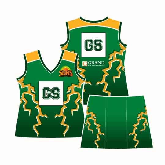 Custom made netball uniforms Perth Netball sports uniforms in