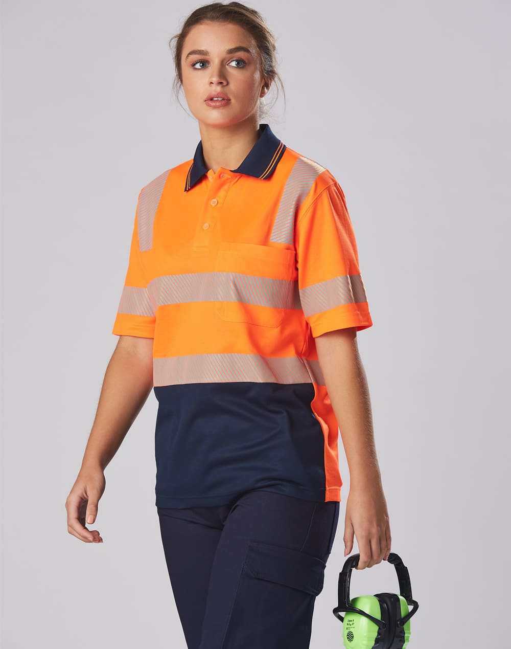 Custom Short Sleeve Hi-Vis Polos Unisex TrueDry Knitted Stripe Cuffs Online Perth Australia