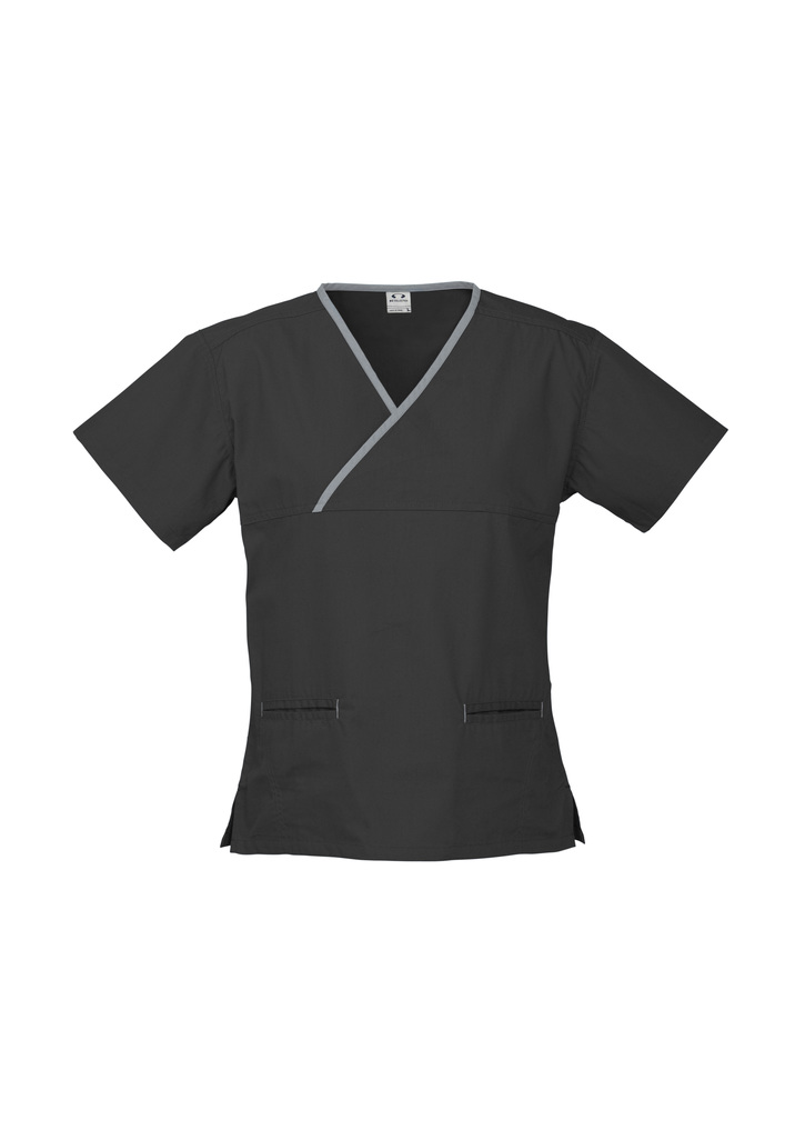 Get Black/Pewter Ladies Contrast Crossover Scrubs Top Online in Perth