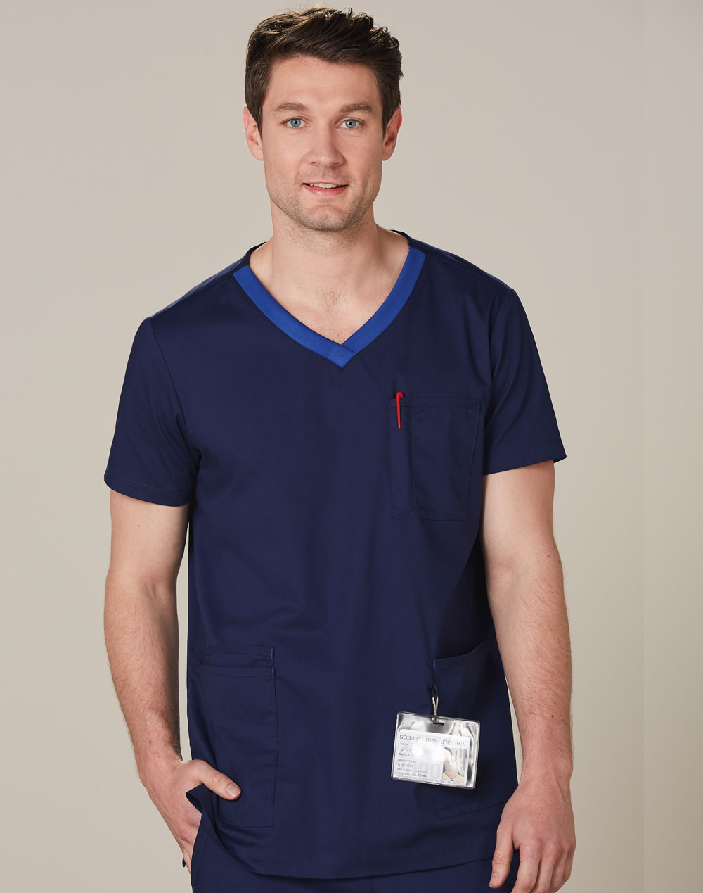 Get Mens v-Neck Contrast Trim Scrub Tops Online in Perth