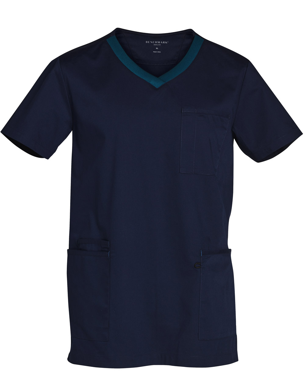 Get Navy-Teal Mens v-Neck Contrast Trim Scrub Tops in Australia