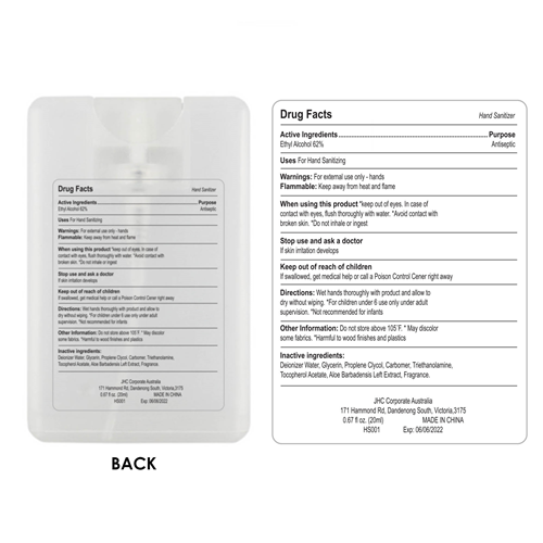 Bulk Custom 20ml Hand Sanitiser Spray Card Online Perth