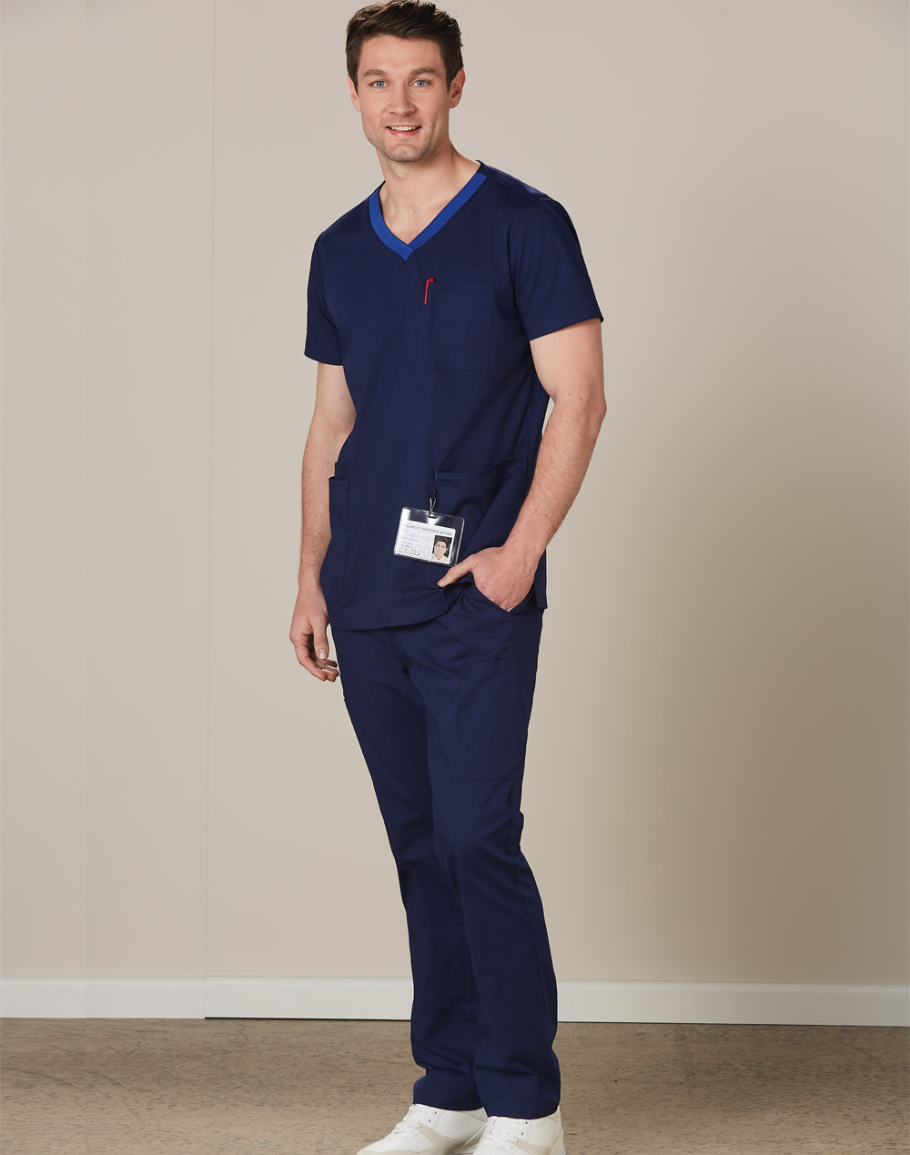 Order Mens v-Neck Contrast Trim Scrub Tops in Australia