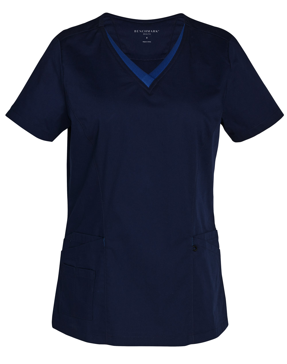 Order Online Navy-Royal Ladies v-Neck Contrast Trim Scrub Top in Perth