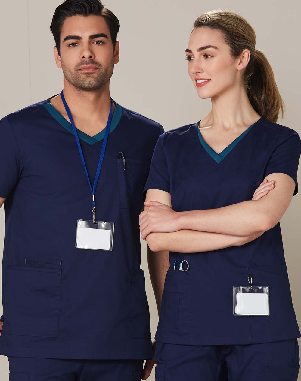 Promotional Mens v-Neck Contrast Trim Scrub Tops in Perth